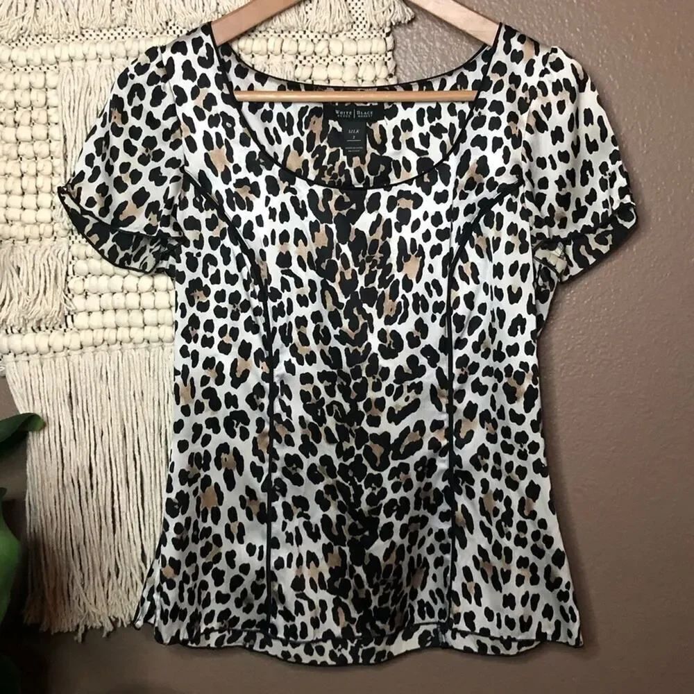 White House Black Market Silk Leopard Blouse